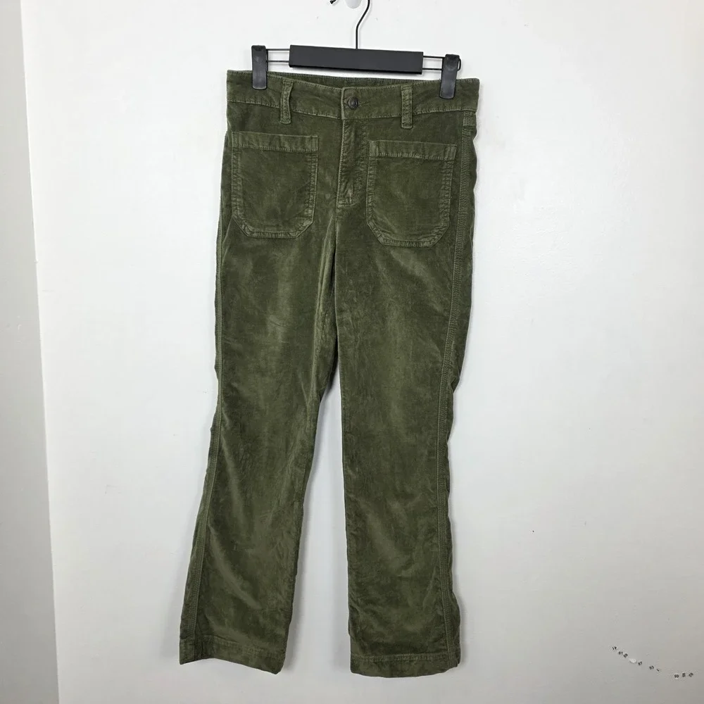 Free People‎ Green Velvet Mid Rise Boho High Time Kick Flare Pants Size 2
